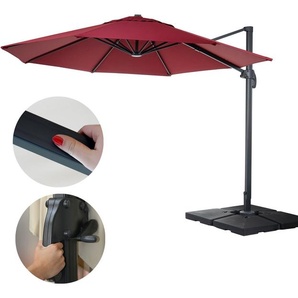 Mendler Gastronomie-Ampelschirm HWC-A96, Sonnenschirm, rund Ø 4m Polyester Alu/Stahl 27kg bordeaux mit Ständer 138561b