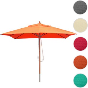 Mendler Gastronomie Holz-Sonnenschirm HWC-C57, Gartenschirm, Polyester/Holz 14kg, eckig 3x3m Seilzug stoßsic 66525