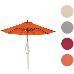 Mendler Gastronomie Holz-Sonnenschirm HWC-C57, Gartenschirm, Polyester/Holz 14kg, rund Ř3m Seilzug stoßsiche 66521
