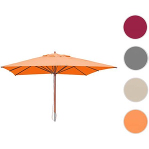 Mendler Gastronomie Holz-Sonnenschirm HWC-C57, Gartenschirm, Polyester/Holz 28kg, eckig 4x4m Seilzug stoßsic 66533