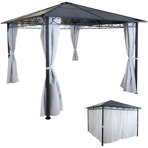 Mendler Hardtop Pergola HWC-C77, Garten Pavillon, Kunststoff-Dach Seitenwand Alu hellgrau 3x3m ~ Variantenan 58477+58479