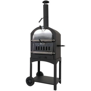 Mendler Holzkohlegrill HWC-N15, Pizzaofen Kaminofen, Grillrost Holzkohlerost Pizzastein, Stahl schwarz hocht 105851