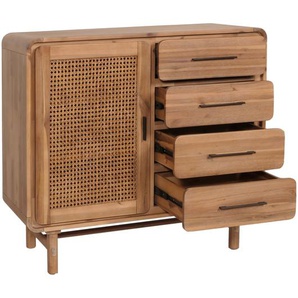 Mendler Kommode HWC-M47, Schrank Sideboard Highboard, Staufächer Schublade, Rattan Akazie Massiv-Holz gebeiz 105017