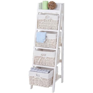 Mendler Leiterregal Goiana, Regal Standregal mit 4 Korbschubladen 101x30cm, Shabby-Look, Vintage ~ Varianten 50774