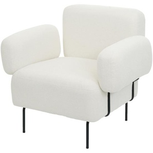 Mendler Lounge-Sessel HWC-L83b, Cocktailsessel Polstersessel Sessel, Bouclé Stoff/Textil Metall, creme-weiß 108967