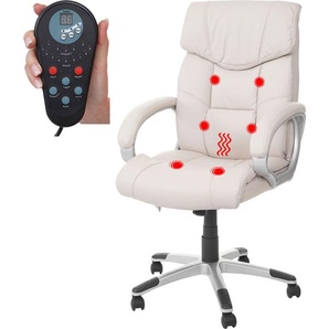 Mendler Massage-Bürostuhl HWC-A71, Drehstuhl Chefsessel, Heizfunktion Massagefunktion Kunstleder creme 57750