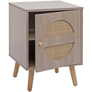 Mendler Nachttisch HWC-M35, Kaffeetisch Beistelltisch, Staufächer, Kubu Rattan Holz Melamin, Eiche-Optik 56x 104204