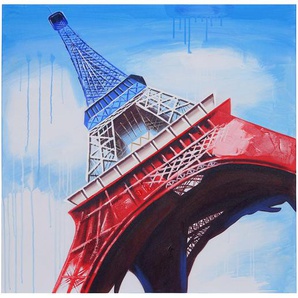 Mendler Ölgemälde Eiffelturm Tricolore, 100% handgemaltes Wandbild Gemälde XL, 100x100cm ~ Variantenangebot 51269