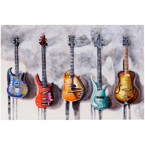 Mendler Ölgemälde Gitarren, 100% handgemaltes Wandbild 3D-Bild Gemälde XL, 120x80cm ~ Variantenangebot 44731