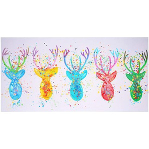 Mendler Ölgemälde Hirsche II, 100% handgemaltes Wandbild Gemälde XL, 140x70cm ~ Variantenangebot 51281