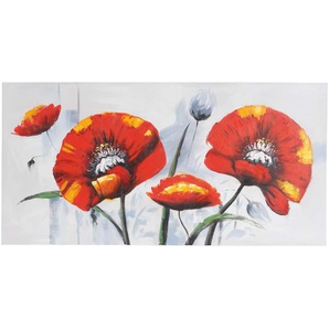 Mendler Ölgemälde Roter Mohn, 100% handgemaltes Wandbild Gemälde XL, 140x70cm ~ Variantenangebot 44762