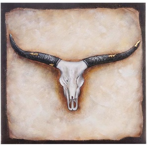 Mendler Ölgemälde Stier, 100% handgemaltes Wandbild Gemälde XL, 100x100cm ~ Variantenangebot 44733