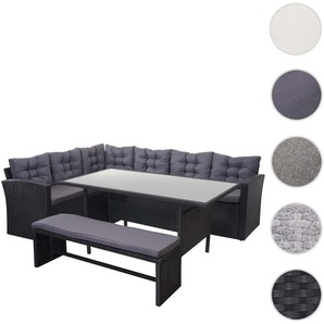 Mendler Poly-Rattan-Garnitur HWC-A29, Gartengarnitur Sitzgruppe Lounge-Esstisch-Set, schwarz ~ Variantenange 64390+64391