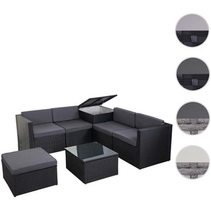Mendler Poly-Rattan-Garnitur HWC-D21, Balkon-/Garten-/Lounge-Set Sofa Sitzgruppe, Box Staufach ~ Variantenan 58613+58614+58615