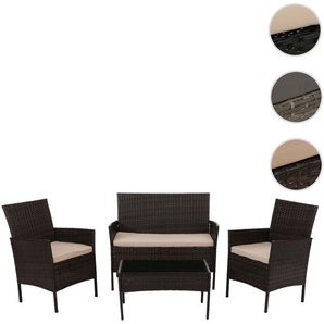 Mendler Poly-Rattan Garten-Garnitur HWC-N98, Sitzgruppe Lounge-Set, Metall Glas Stoff/Textil (180g/m˛) ~ Var 159071