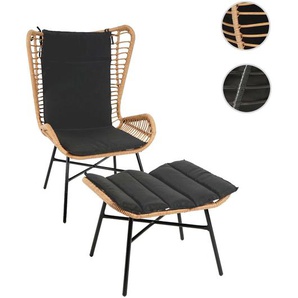 Mendler Poly-Rattan Set HWC-G17b, Balkon-Set Gartengarnitur Sitzgruppe Stuhl+Hocker Sessel, Seil ~ Varianten 76316