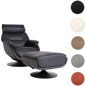 Mendler Relaxsessel mit Hocker HWC-K99, Fernsehsessel Sessel, Wippfunktion drehbar, Metall Echtleder/Kunstle 98356