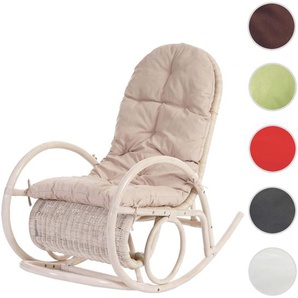 Mendler Schaukelstuhl Esmeraldas, Schwingsessel Rattansessel, weiß ~ Variantenangebot 48192