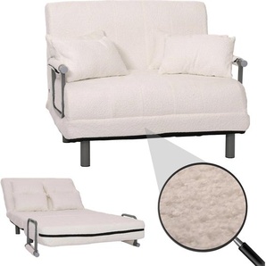 Mendler Schlafsessel HWC-K29, Klappsessel Schlafsofa Gästebett, Liegefläche 190x100cm, Stoff Bouclé (500g/m²) creme 108695