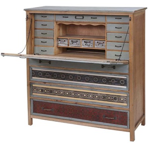 Mendler Sekretär HWC-A43, Kommode Schrank, Tanne Holz massiv Vintage Patchwork 113x99x36cm ~ Variantenangebo 57066