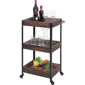 Mendler Servierwagen HWC-H22, Küchenwagen Barwagen Teewagen Beistellwagen Rollwagen, Massiv-Holz shabby braun 72678