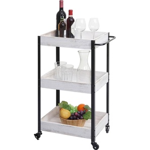 Mendler Servierwagen HWC-H22, Küchenwagen Barwagen Teewagen Beistellwagen Rollwagen, Massiv-Holz shabby weiß 72679