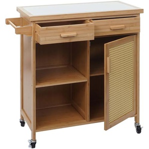 Mendler Servierwagen HWC-K11, Küchenwagen Barwagen Rollwagen, Griff Schublade Arbeitsplatte 85x84x36cm Bambu 86670