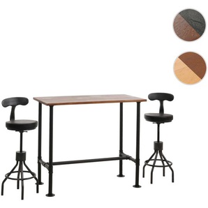 Mendler Set Bartisch + 2x Barhocker HWC-N21, höhenverstellbar drehbar Fußablage, Industrial Metall Kunstlede 106026+105969