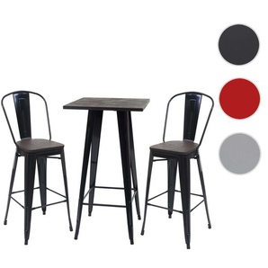 Mendler Set Stehtisch + 2x Barhocker HWC-A73 inkl. Holz-Tischplatte, Barstuhl Bartisch, Metall Industriedesi 70401+70407