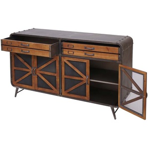 Mendler Sideboard HWC-F91, Kommode Schrank Highboard, Industrial Tanne Holz Metall 80x126x38cm, braun-schwar 70614