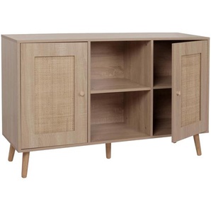 Mendler Sideboard HWC-M42, Schrank Kommode Highboard, Staufächer, Kubu Rattan Holz Melamin, Eiche-Optik ~ Va 104218+104219