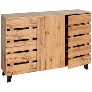 Mendler Sideboard HWC-M46, Kommode Schrank Anrichte, 3 Türen 8 Staufächer 88x120x34cm, naturfarben ~ Variant 104624+104625
