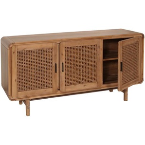 Mendler Sideboard HWC-M47, Schrank Kommode Highboard Anrichte, Staufächer, Rattan Akazie Massiv-Holz gebeizt 105018