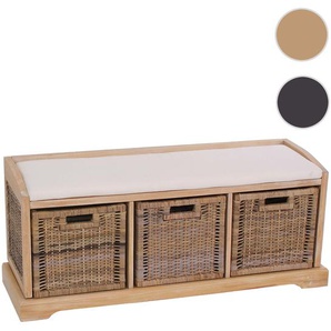 Mendler Sitzbank Bienne, Aufbewahrungsbox, 3 Körbe, Kubu-Rattan-Geflecht, 112x46x37cm ~ Variantenangebot 30810