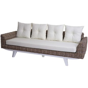Mendler Sofa HWC-M32, 4-Sitzer Couch Rattansofa Loungesofa mit Kissen, 209cm Kubu Rattan natur Stoff/Textil 104090