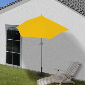 Mendler Sonnenschirm halbrund Parla, Halbschirm Balkonschirm, UV 50+ Polyester/Alu 3kg - 270cm gelb mit Ständer 97729b
