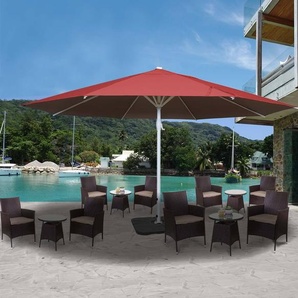 Mendler Sonnenschirm Meran II, Gastronomie Marktschirm, Ø 5m Polyester/Alu Mast weiß 28kg rot mit Ständer 70741a