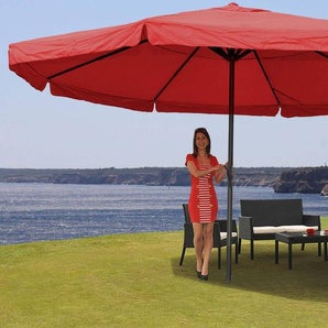 Mendler Sonnenschirm Meran Pro, Gastronomie Marktschirm mit Volant Ø 5m Polyester/Alu 28kg bordeaux ohne Ständer 34346