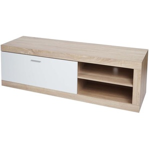 Mendler TV-Rack HWC-L33, TV-Board Fernsehtisch Lowboard TV-Schrank Kommode, Holz 43x140x41cm Staufach, Eiche 98489