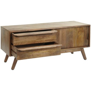 Mendler TV-Rack HWC-L96, Fernsehtisch Lowboard Kommode Schrank, Schubladen Massiv-Holz Mango 46x110x35cm MVG 103196