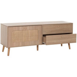 Mendler TV-Rack HWC-M38, Lowboard Fernsehtisch TV-Schrank Kommode, Schublade Türe, Kubu Rattan Holz 56x140x4 104208+107172