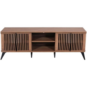 Mendler TV-Rack HWC-M45, Fernsehtisch Lowboard Schrank, 3D-Design Staufächer 55x166x41cm, braun ~ Variantena 104611+104952