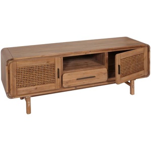 Mendler TV-Rack HWC-M47, Fernsehtisch Lowboard Kommode, Staufächer Schublade, Rattan Akazie Massiv-Holz gebe 105011