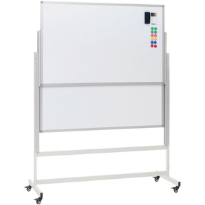 Mendler Whiteboard HWC-L87, Magnettafel, zwei Tafeln beidseitig beschreibbar höhenverstellbar rollbar inkl. 102656