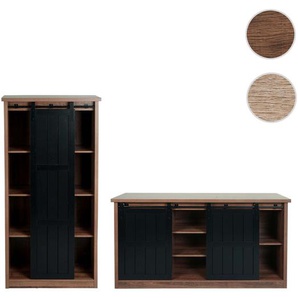 Mendler Wohnzimmerset aus Schrank und Sideboard HWC-K75, Schiebetüre Staufächer, Holz-Optik Industrial Metal 97158+97159+97164+97165