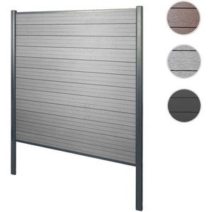 Mendler WPC-Sichtschutz Sarthe, Windschutz Zaun, Alu-Pfosten zum Einbetonieren ~ Variantenangebot 2x76243+3x76231+76234+76258