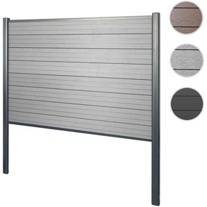 Mendler WPC-Sichtschutz Sarthe, Zaun Windschutz, Alu-Pfosten zum Einbetonieren ~ Variantenangebot 2x64888+76231+76234+76258