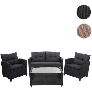 Mendler XXL Poly-Rattan Garnitur HWC-F10, Balkon-/Garten-/Lounge-Set Sitzgruppe, Sofa Sessel mit Kissen Spun 69088+69089