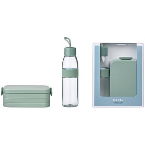 Mepal Pausenset Ellipse, Salbeigrün, Kunststoff, 2-teilig, 500 ml, 24x19.3x6.5 cm, lebensmittelecht, stapelbar, verstellbare Inneneinteilung, nachhaltig, Küchenzubehör, Vorratsbehälter, Brotdosen