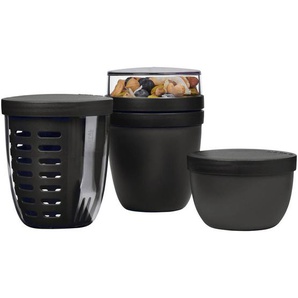 Mepal Pausenset Ellipse, Schwarz, Kunststoff, 3-teilig, 500+200 ml, 21.4x10.6x19.8 cm, Küchenzubehör, Vorratsbehälter, Brotdosen